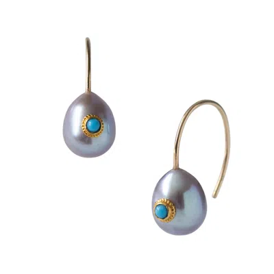Bombyx House Women's Grey Gray Pearl Turquoise Hook Earrings