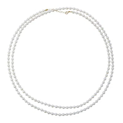 Bombyx House Women's Tiny Pearl & White Moonstone Double Long Necklace Gold