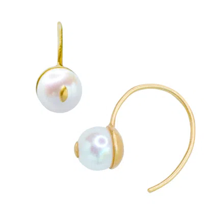 Bombyx House Women's White Cat Eye Pearl Gold Hook Earring