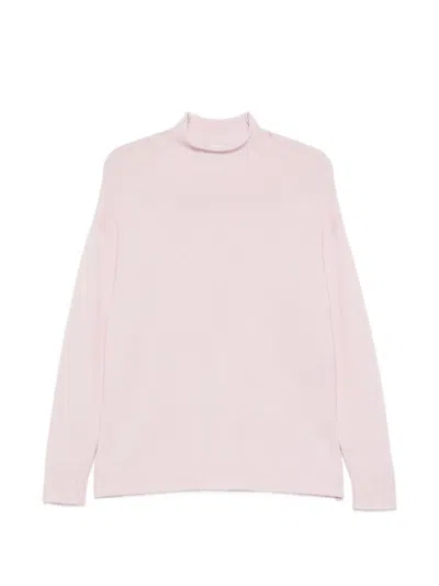 Bompard Ample Turtleneck Side Slits Sweater In Pink