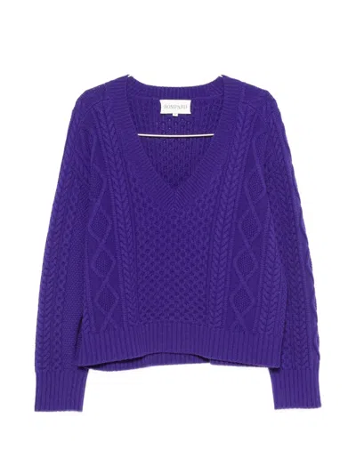 Bompard 케이블 니트 V넥 스웨터 In Purple