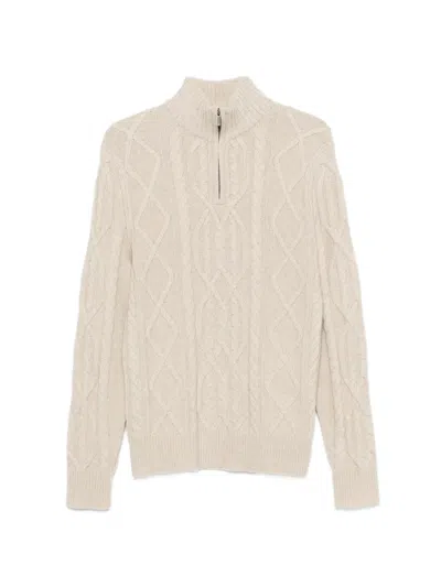 Bompard Cable-knit Zip-neck Sweater In Animal Print