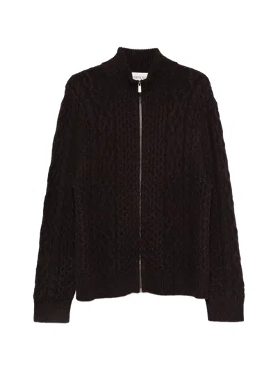 Bompard 케이블 니트 집업 가디건 In Burgundy