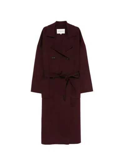 Bompard Double-breasted Belted Coat In Burgundy