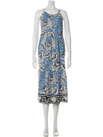 Pre-owned Bompard Floral Print Midi Length Dress In Blue