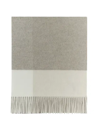 Bompard Fringed Tartan Scarf In Gray