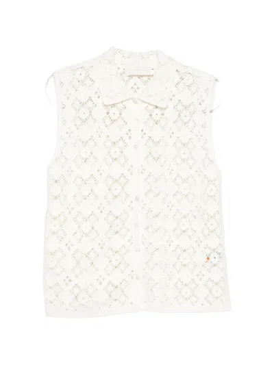 Bompard Openwork Crochet Shirt Vest In White
