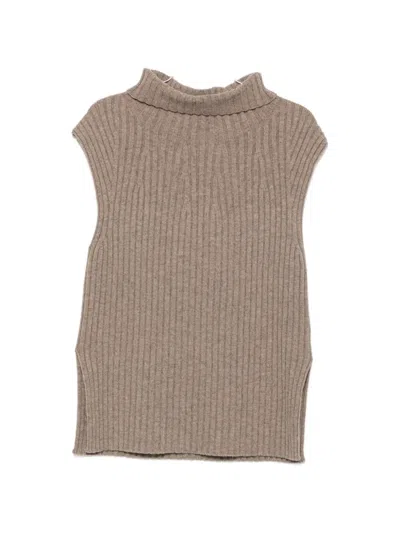 Bompard Ribbed Sleeveless Vest In Neutral