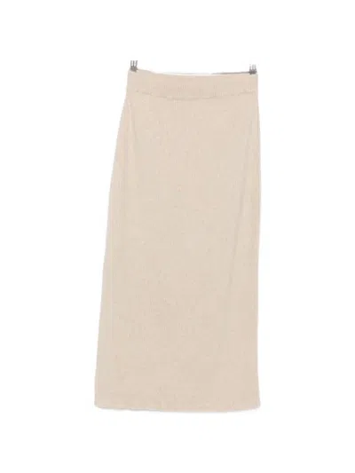 Bompard Ribbed-knit Side-slit Midi Skirt In Brown