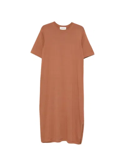 Bompard Short-sleeve Side-slit Midi Dress In Orange
