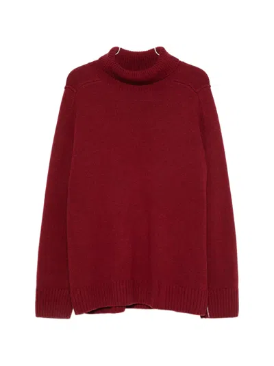 Bompard Split-sleeve High-neck Sweater In Burgundy