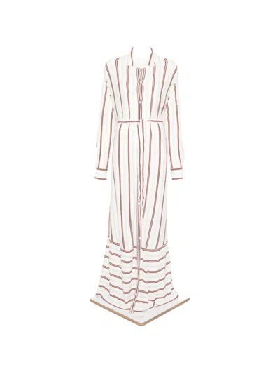 Bompard Striped Maxi Shirt Dress In White