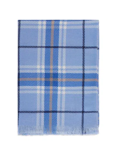 Bompard Tartan Fringed Scarf In Blue