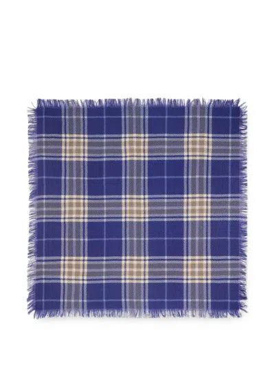 Bompard Tartan Fringed Scarf In Blue
