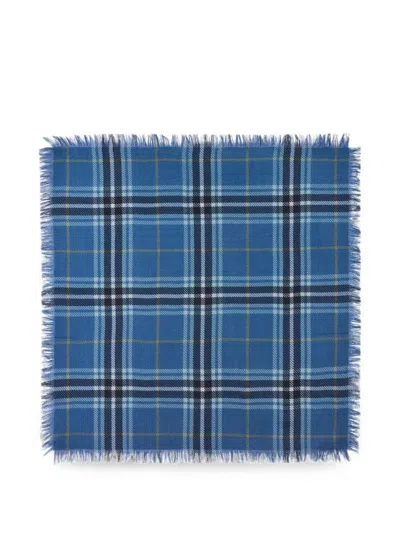 Bompard Tartan Fringed Scarf In Blue