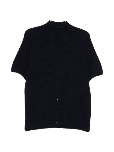 Bompard Waffle-knit Buttoned Shirt In Blue