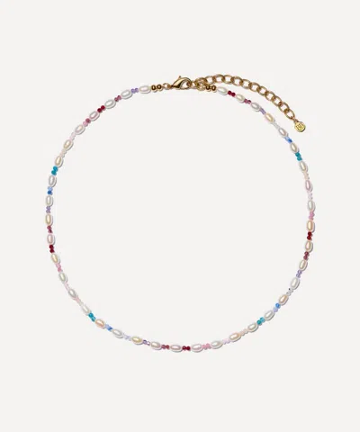 Bon Bon Jewellery Club 14ct Gold-plated Vermeil Brass Pearl And Double Gemstone Necklace In Multi
