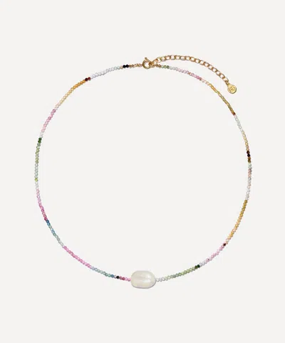 Bon Bon Jewellery Club 14ct Gold-plated Vermeil Brass Tourmaline And Pearl Necklace In Multi