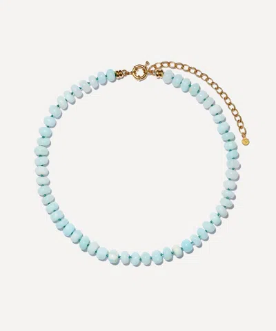 Bon Bon Jewellery Club 14ct Gold-plated Vermeil Silver Seafoam Opal Bead Necklace In Blue