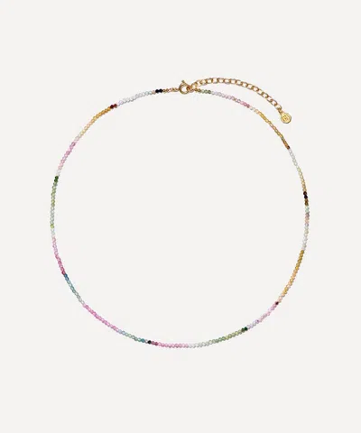 Bon Bon Jewellery Club 14ct Gold-plated Vermeil Silver Watermelon Tourmaline Skinny Bead Necklace In Multi