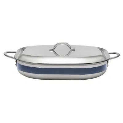 Bon Chef Stainless Steel Rectangular Braiser With Lid In Cobalt Blue