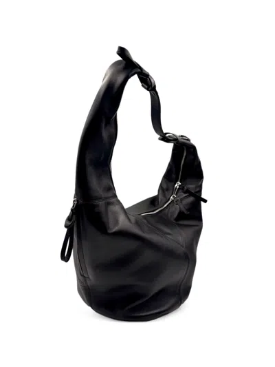 Bonastre Bow Curved-zip Leather Shoulder Bag In Black
