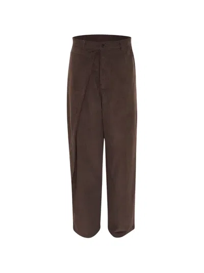 Bonbom Asymmetric Corduroy Trousers In Brown
