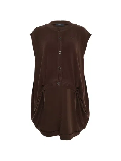 Bonbom Button Front Drape Cardigan In Brown