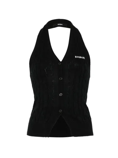 Bonbom Cable-knit Halterneck Top In Black