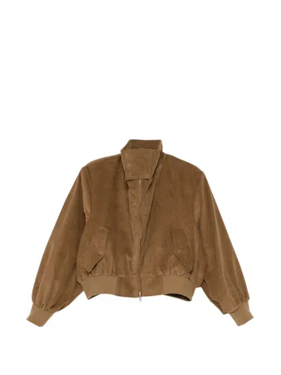 Bonbom Corduroy Oxford Crop Work Jacket In Brown