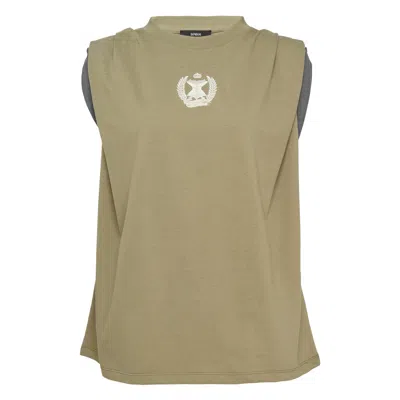 Bonbom Corset Emblem Two Tone Tucked Tee In Green