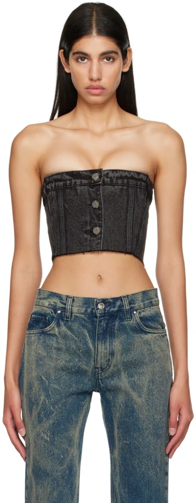 Bonbom Gray Faded Denim Tube Top In Washed Black