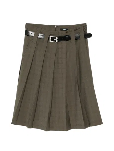 Bonbom 플레이드 미디 스커트 In Green