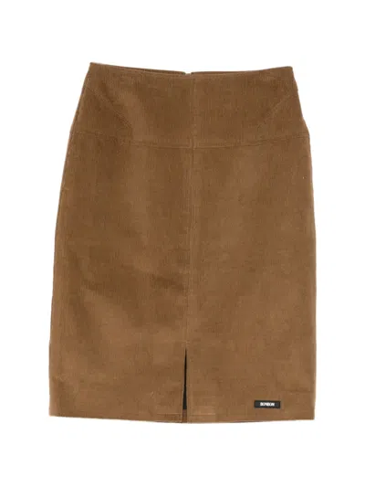 Bonbom Logo Patched Corduroy Skirt In Brown