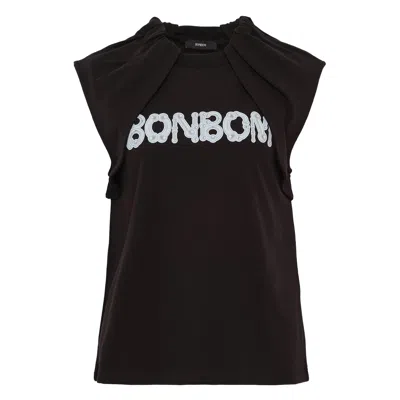 Bonbom Piercing Sticker Print Drape Top In Brown