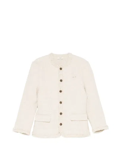 Bonbom Round-neck Tweed Blazer In Neutral