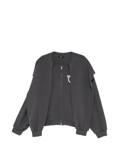 Bonbom Sleeve Hoodie Zip-up Hoodie In Gray