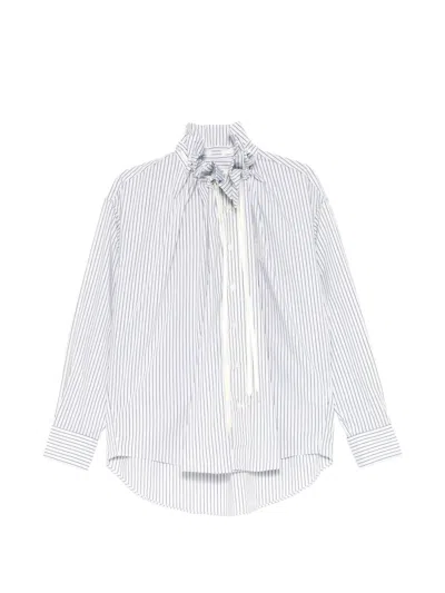 Bonbom Stripe-print Drawstring-neck Shirt In Blue