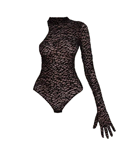 Bonbon Lingerie Women's Black Chaos Asymmetric Glove Sleeve Bodysuit