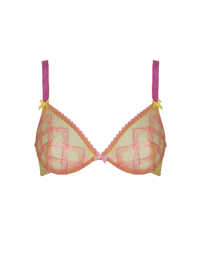 Bonbon Lingerie Women's Echo Demi Cup Underwired Bra In Green/orange/pink