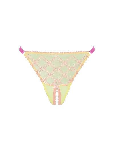 Bonbon Lingerie Women's Echo Ouvert G-string In Green/orange/pink