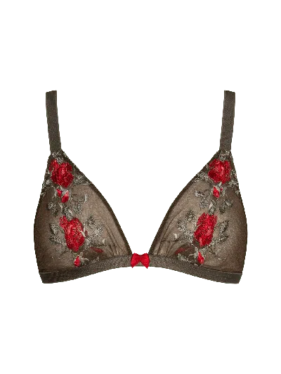 Bonbon Lingerie Women's Green Roses Open Triangle Bra
