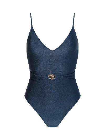 Bonbon Lingerie Women's Grey / Blue Siren Smoke Grey Deep Plunge Swimsuit In Grey/blue