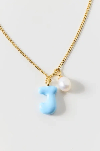 Bonbonwhims Puffy Enamel Initial Pearl Necklace, Women's At Urban Outfitters In Gold