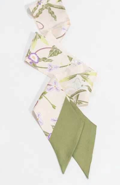 Bond & Grace Cottage Vines Silk Twilly Scarf In Green