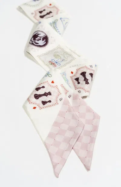 Bond & Grace Wonderful Curiosities Silk Twilly Scarf In Pink