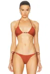 Bond Eye Beaded Ingrid Triangle Bikini Top In Bronze Shimmer