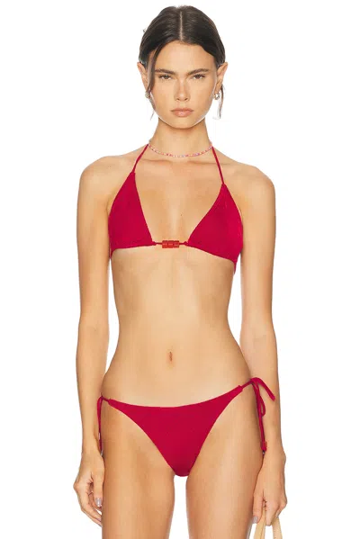 Bond Eye Beaded Ingrid Triangle Bikini Top In Wine