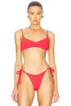 Bond Eye Mika Reversible Cropped Bikini Top In Cherry & Hibiscus