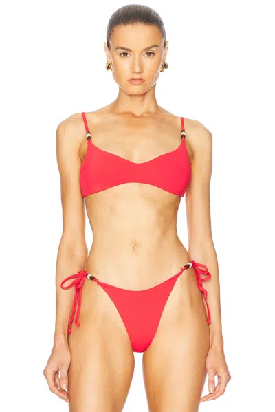 Bond Eye Mika Reversible Cropped Bikini Top In Cherry & Hibiscus